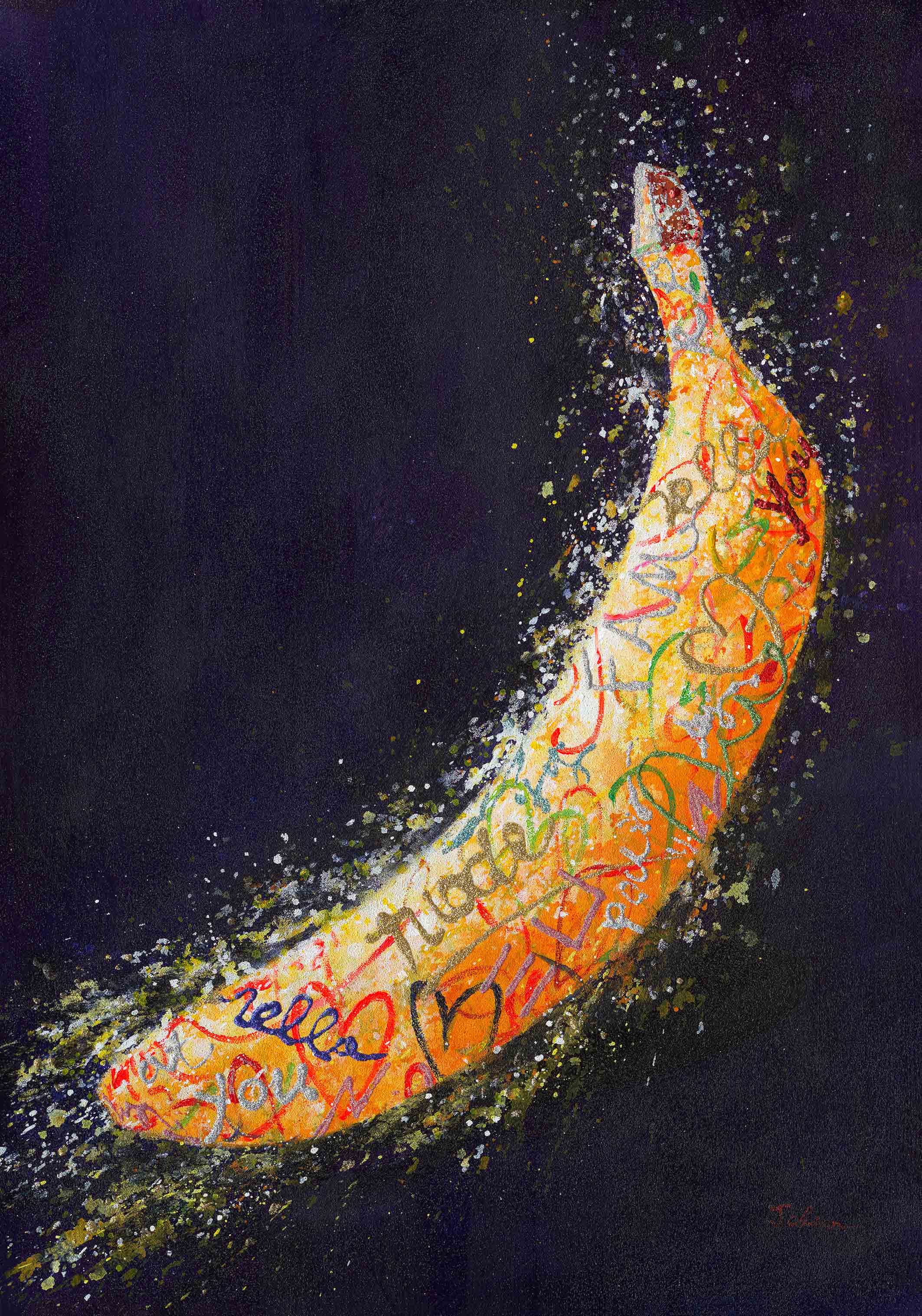 Ölbild Banane graffiti