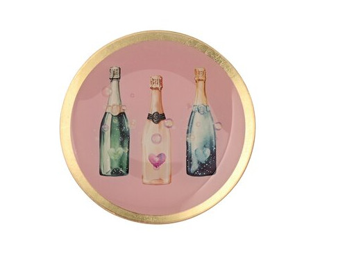 Love Plates Glasteller Champagner Flaschen rund