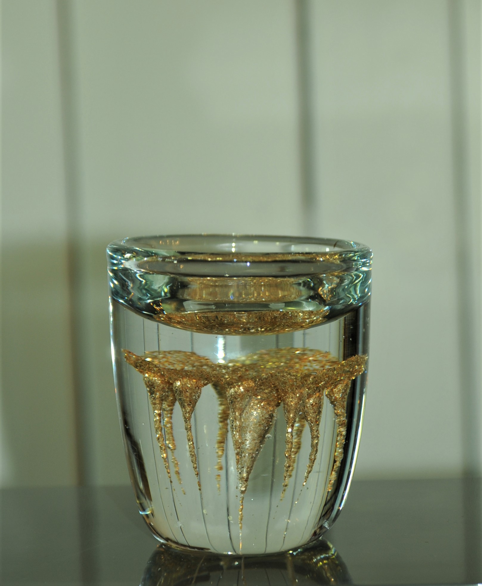 Glas Teelicht Vida in klar mit amberfarbener Koralle