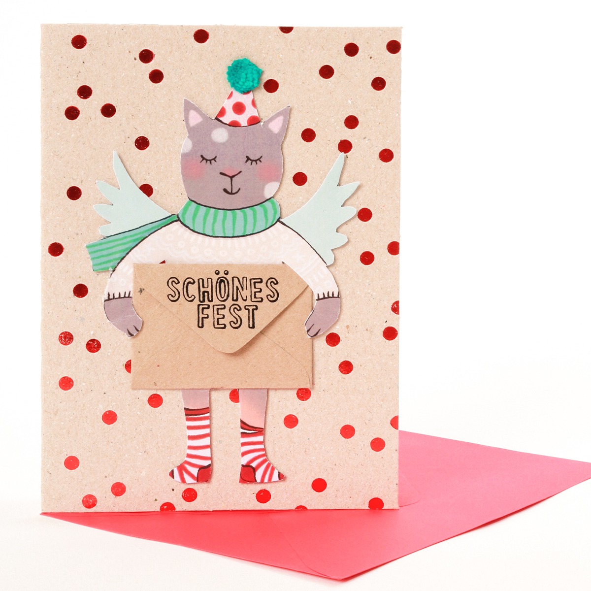 Good old Friends - Winter Briefträger Karte Katze