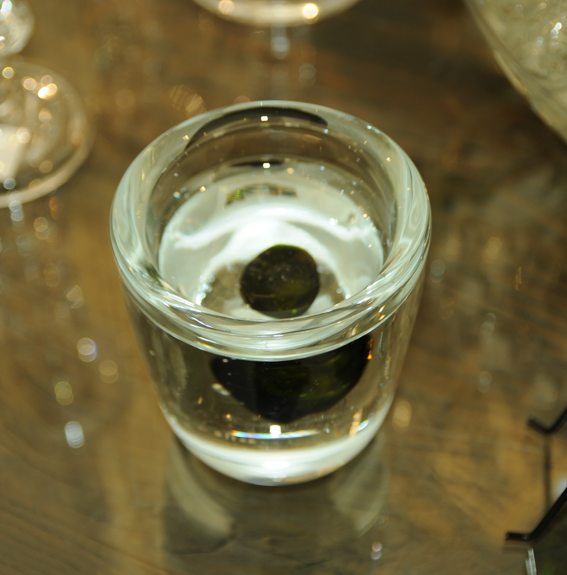 Glas Teelicht Vida in klar mit schwarz/grünem Element