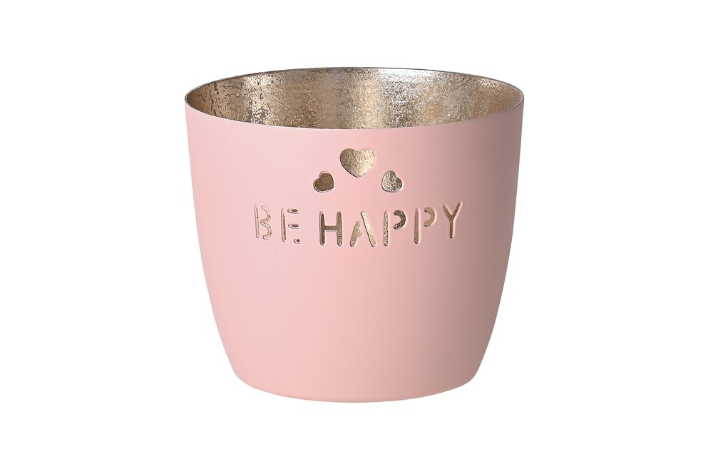 Madras Windlicht "Be happy" blush