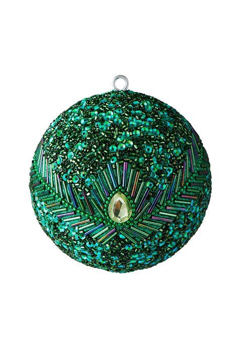 Opium Weihnachtskugel 10cm Pfauenmuster grün