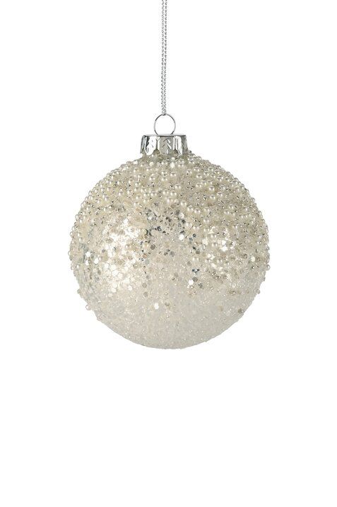 Seoul Weihnachtskugel 8cm Glitzer weiß