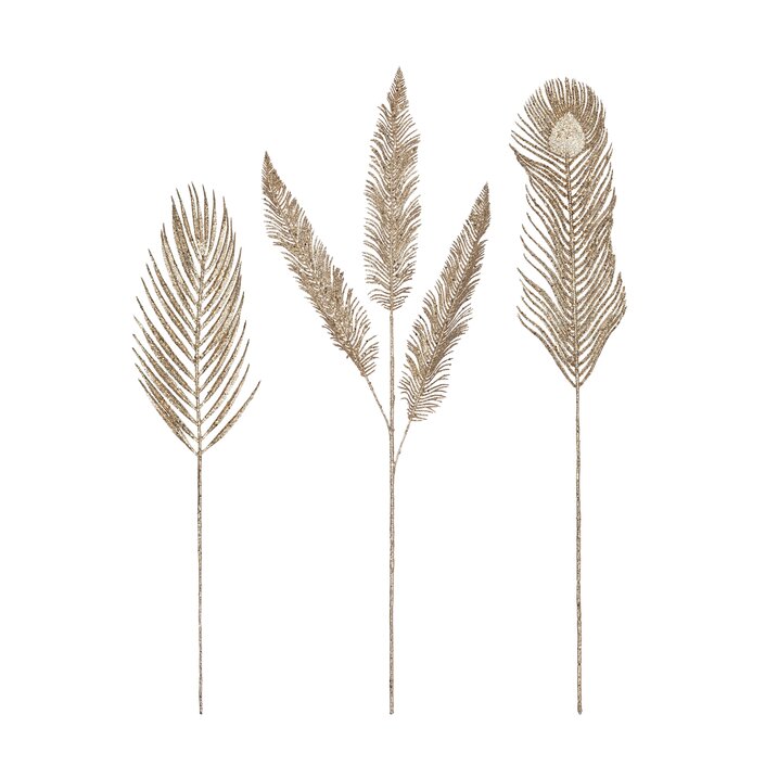 Deko-Zweig-Set 3tlg. mit Glitzer Seoul gold